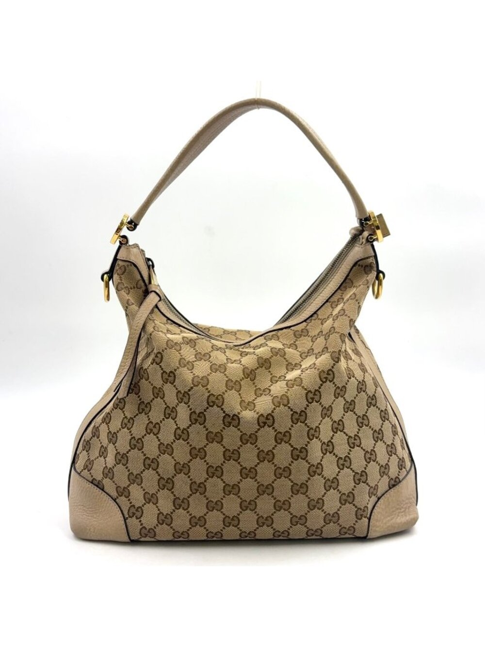 Gucci Miss GG Hobo Leather Canvas Beige Handbag Gold